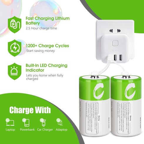 seyyen 4 Pack,5000mWh 1.5V 4 1 Lithium Rechargeable C Batteries High Capacity Li-ion C Batteries with in USB-C Charge