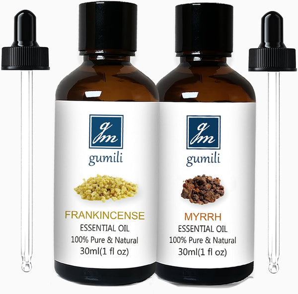 Frankincense and Myrrh Essential Oil | 100% Pure Undiluted for Skin, Hair & Aromatherapy - 1 Oz (Pack of 2)