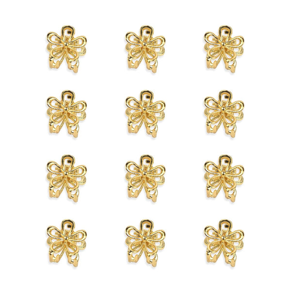 YISSION 12PCS Small Flower Hair Clips - Cute Metal Hair Barrettes for Women and Girls, Mini Gold Flower Claw Clips