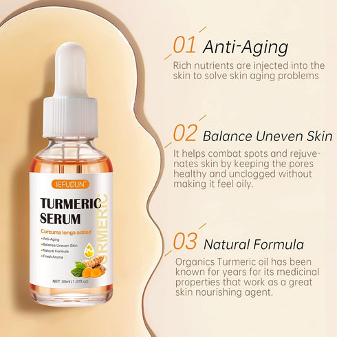 Turmeric Serum for Dark Spots, 1 Fl Oz, Anti Aging Facial Serum for Face & Body, Reduces Hyperpigmentation