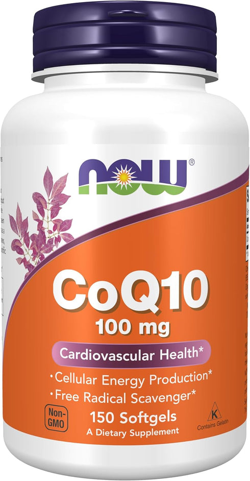 NOW Supplements CoQ10 100 mg, Pharmaceutical Grade, Cardiovascular Health, 150 Softgels