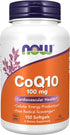 NOW Supplements CoQ10 100 mg, Pharmaceutical Grade, Cardiovascular Health, 150 Softgels