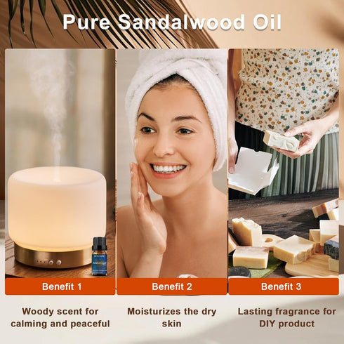 Set, 100% Set 4 10ml Sandalwood, Vetiver, Cinnamon and Rosemary Essential Oil Pure Diffuser Oil Gift for Massage, Soap