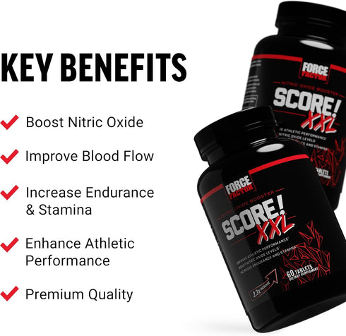 FORCE FACTOR Score! XXL Nitric Oxide Booster Supplement for Men | L-Citrulline, Black Maca, Tribulus | 60 Tablets,