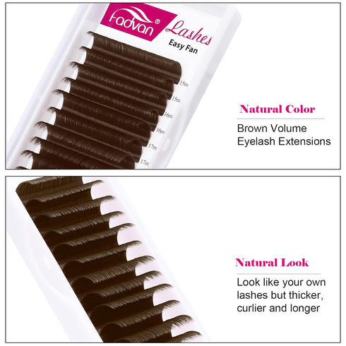 Volume Eyelash Extensions Brown 0.07mm D Curl Color Lashes Mixed Tray 15-20mm Rapid Blooming 3D 4D 5D 6D 8D 10D