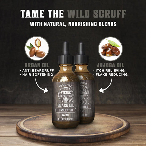 Viking Revolution Men's Beard Oil - Argan & Jojoba Oils, Natural Softener & Conditioner, Unscented, 2 Pack