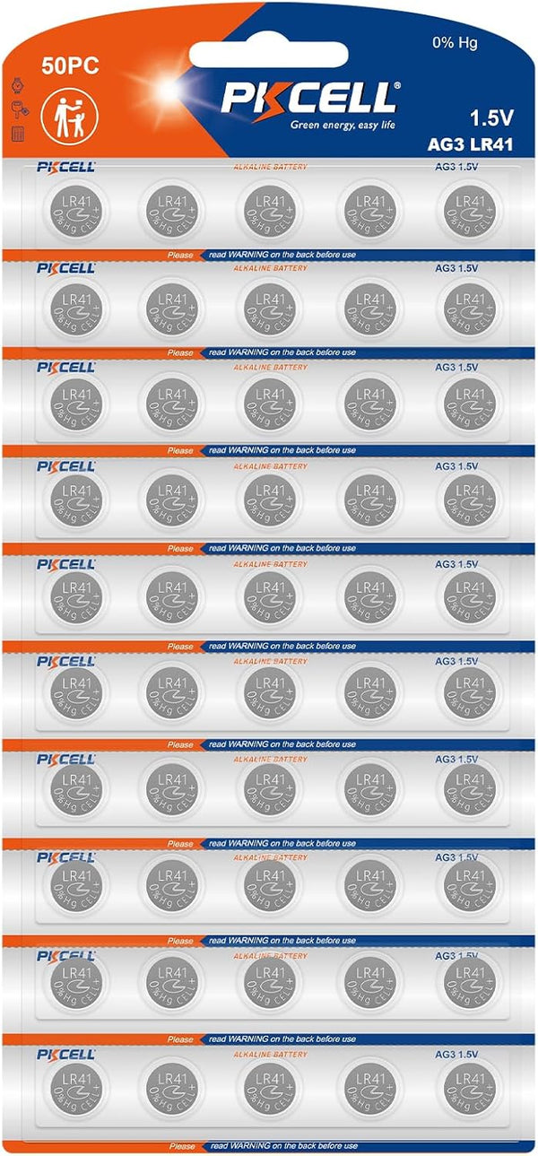 PKCELL LR41 Button Batteries 50-Count AG3 Battery GP192 384 392 Batteries for Digital