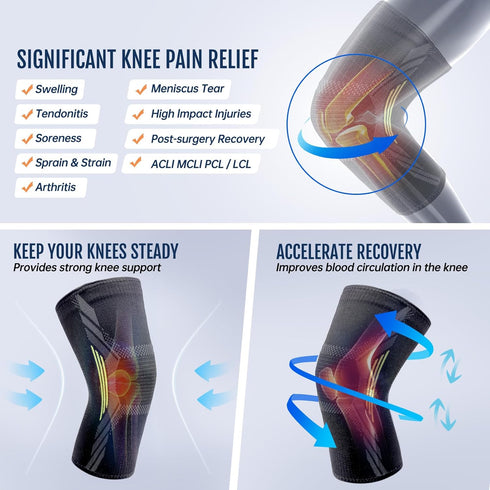 Knee Brace for Women & Men - UFITVELL 2 Packs Compression Sleeve for Knee Pain, Ideal for Gym, Running, Basketball