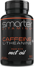 SmarterVitamins 200mg Caffeine Pills - MCT Oil from 100% Coconuts + 100mg L-Theanine, Energy Focus, 50 Liquid Softgels