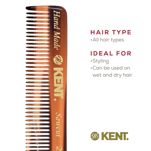 Kent 20T Handmade Fine Tooth Tortoiseshell Folding Comb + Pocket Comb for Beard and Mustache Grooming
