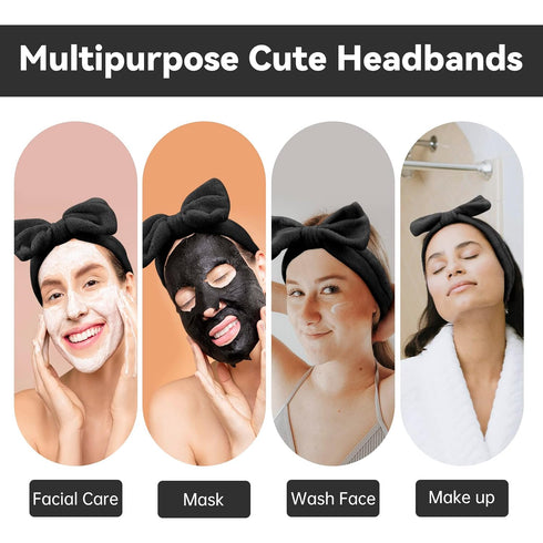 Ondder Black Spa Headband for Washing Face, Bow Skincare Headbands for Women and Girls