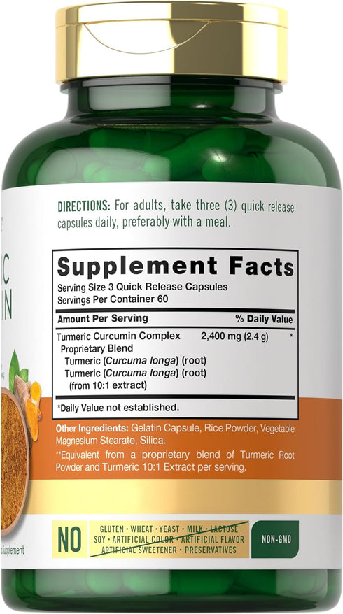 Carlyle Turmeric Curcumin Supplement 2400mg | 180 Powder Capsules | Herbal Formula | Non-GMO, Gluten Free