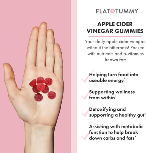 Tummy Gummies, 60 Count Gummies, B6, B9 B12 Flat Apple Cider Vinegar ACV Detox, Support Gut Health Vegan-Friendly