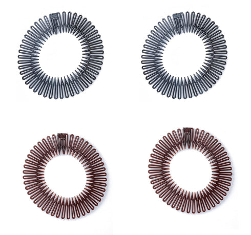 Sowaka 4 Pcs Circular Stretch Comb, Black Brown Flexible Hair Wrap Holder for Women Girls Sports Accessories