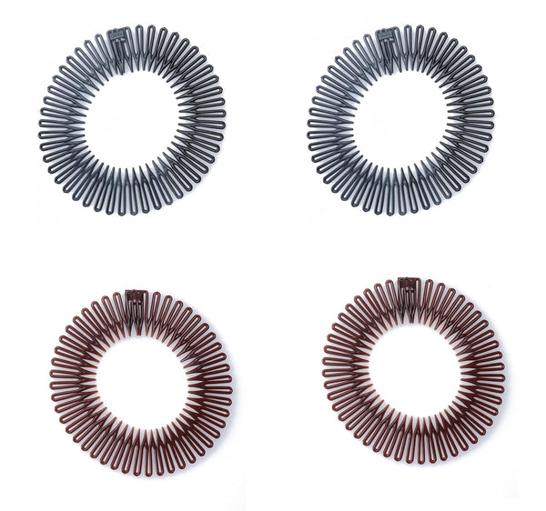 Sowaka 4 Pcs Circular Stretch Comb, Black Brown Flexible Hair Wrap Holder for Women Girls Sports Accessories