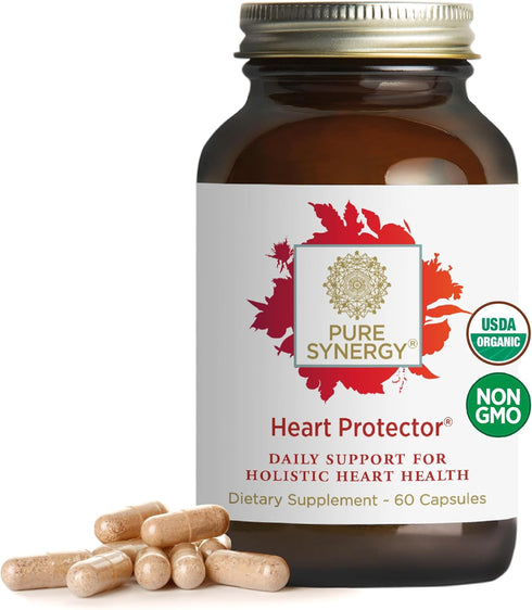 PURE SYNERGY Heart Protector - Organic Heart Health Support Supplement with Hawthorn Berry, Resveratrol, Nattokinase -