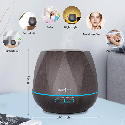 DAROMA 550ml Essential Oil Diffuser, Upgraded Remote Control 6 in 1 Aromatherapy Humidifier, Dark Wood