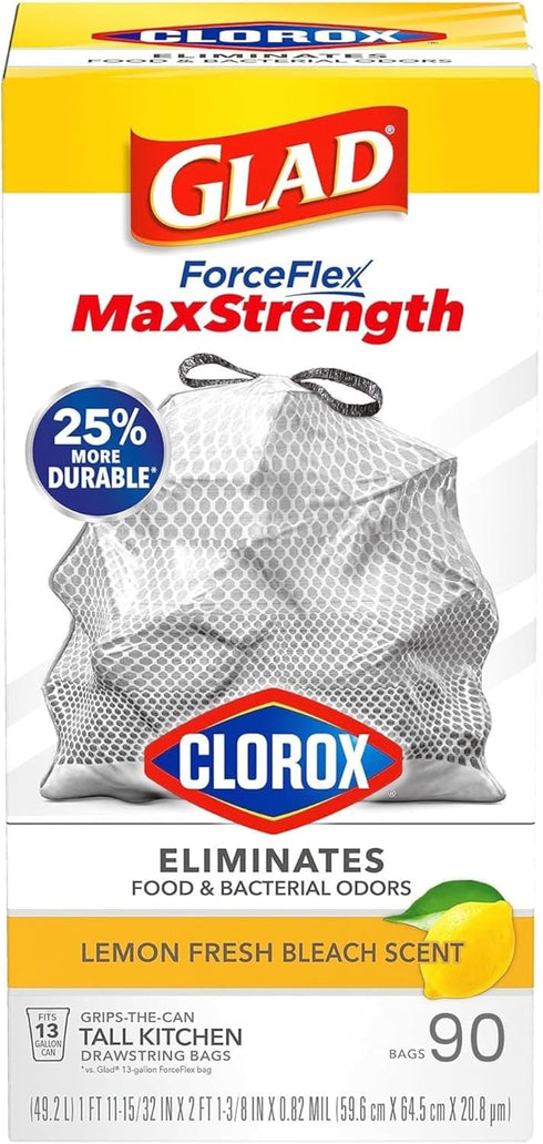Paradise Bliss Quality Glad ForceFlex MaxStrength Kitchen Drawstring Bags with Lemon Fresh Bleach Scent 13