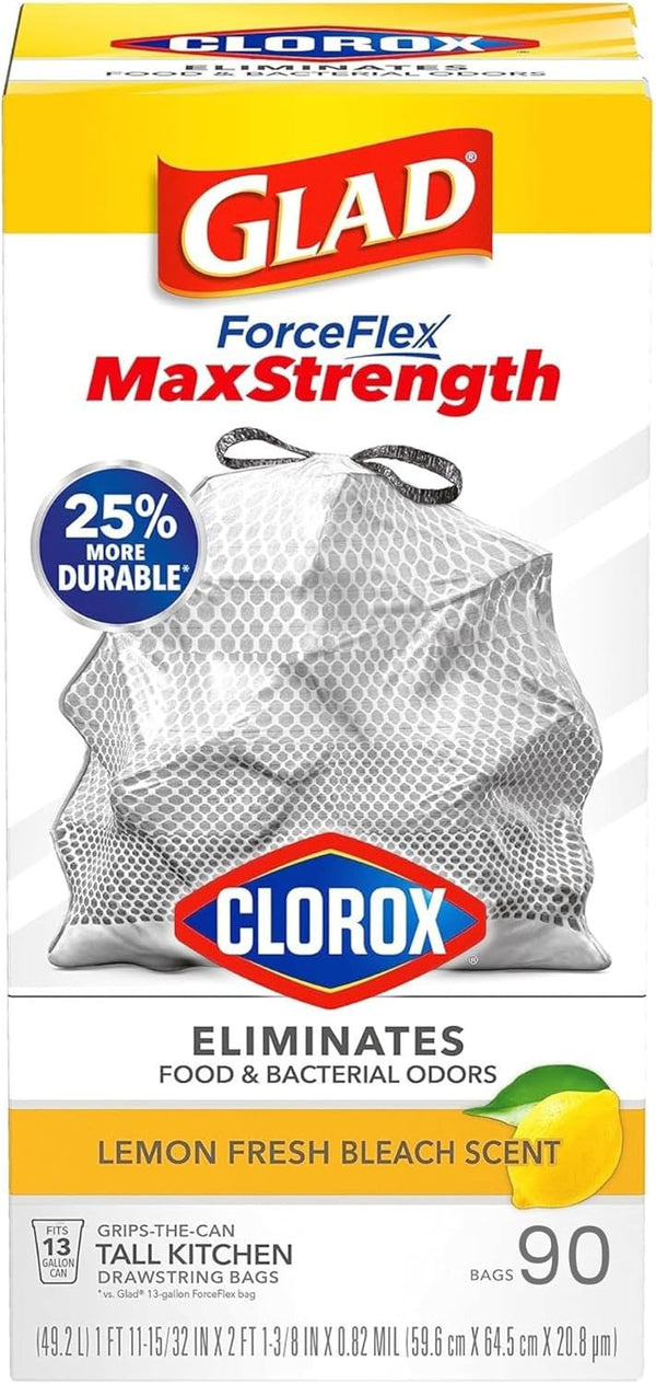 Paradise Bliss Quality Glad ForceFlex MaxStrength Kitchen Drawstring Bags with Lemon Fresh Bleach Scent 13