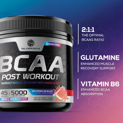 Amino Muscle Recovery Powder with BCAAs, After Workout Recovery Drink for Women & Men, 45 Servings