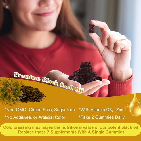 Black Seed Oil & Sea Moss Gummies, Organic Irish Sea Moss with Black Seed Oil, Immune Support, Joints, Digestion