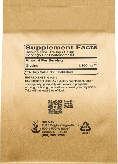 Pure Original Ingredients Glycine Powder (8oz) Non-GMO, Non-Essential Amino Acid
