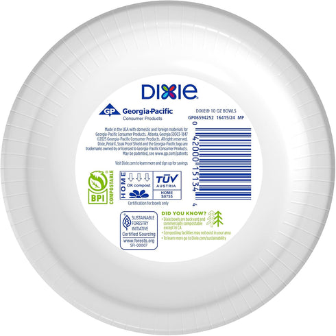Dixie Small Paper Bowls - 10 Oz, 36 Count (Pack of 8), Microwave-Safe, Disposable Bowls for Snacks & Desserts