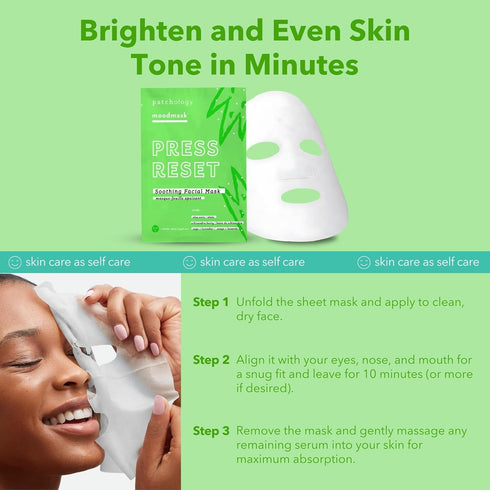 Patchology Aloe Vera Face Mask - Press Reset Facial Masks for Radiant Complexion with Lavender, Vitamin B5, Aloe Vera