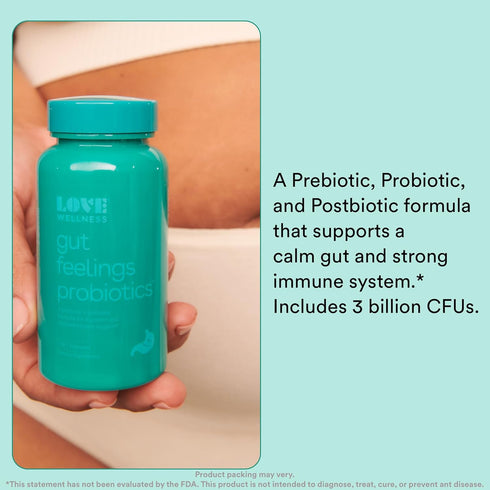 Love Wellness Gut Feelings Probiotic, 30 Capsules, Digestive Enzyme Supplement for Gut Health & Immune System