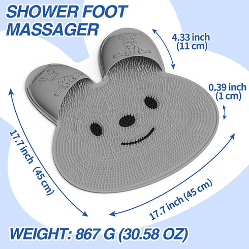 Manmihealth Extra-Large Shower Foot Scrubber Mat with Non-Slip Suction Cups, Rabbit-Shaped Silicone Foot Scrubber