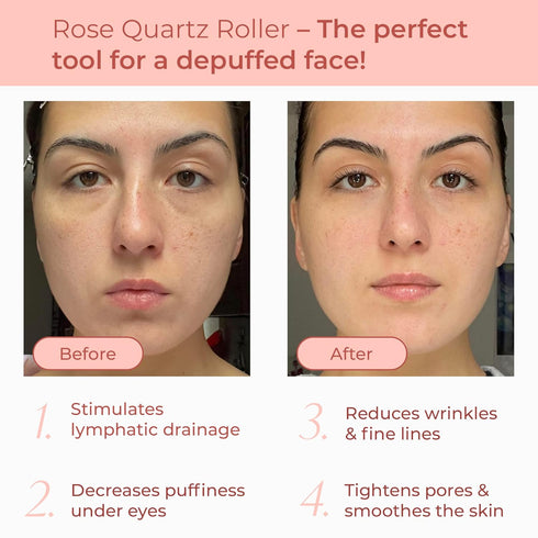 PLANTIFIQUE Rose Quartz Face Roller and Gua Sha Set - Certified Rose Quartz Roller and Gua Sha Set for Your Skincare