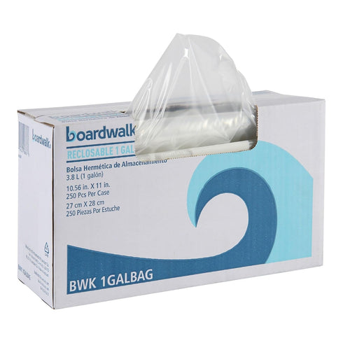 Boardwalk Reclosable Food Storage Bags, 1 gal, 1.75 mil, 10.5" x 11", Clear, 250/Box