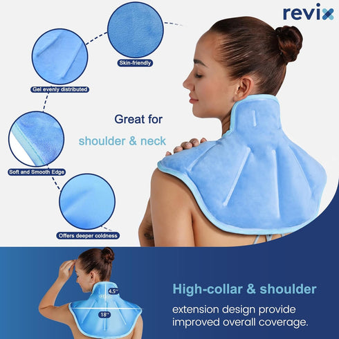 REVIX Ice Pack for Neck and Shoulders Pain Relief, Large Neck Ice Pack Wrap with Soft Plush Lining, Reusable Gel Cold