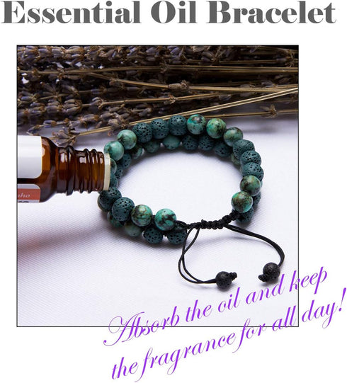 Bivei Aromatherapy Essential Oil Diffuser Bracelet - Lava Stone Bead Gemstone Anxiety Diffuser Bangle Cuff