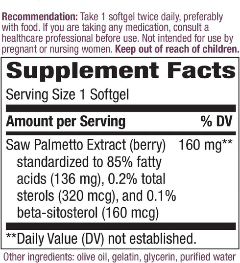 Nature's Way Premium Saw Palmetto Extract 160mg, Prostate Health Support* for Men, 120 Softgels
