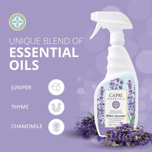 White Lavender All Purpose Cleaner Spray – Essential Oils Surface & Glass Cleaner – Lavender Scented Household Cleaning Supplies – All Natural Cleaning Products (23 oz)