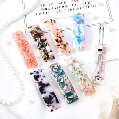 WILLBOND 8 Pieces Tortoise Shell Hair Barrettes, Automatic Cellulose Acetate Medium French Design Snap Clip