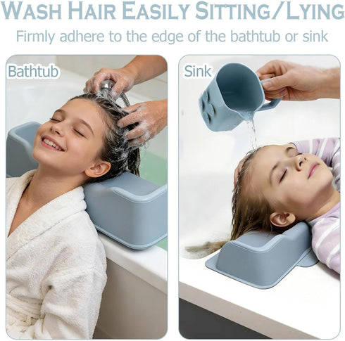 nestery Silicone Portable Shampoo Bowl, Hair Washing Station for Kids and Elderly with Rinse Cup & Scalp Massager, Hair