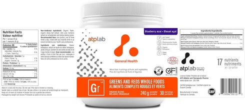 ATP LAB - Greens and Reds Whole Foods - Blueberry Acai, 240 g for Nutritional Support