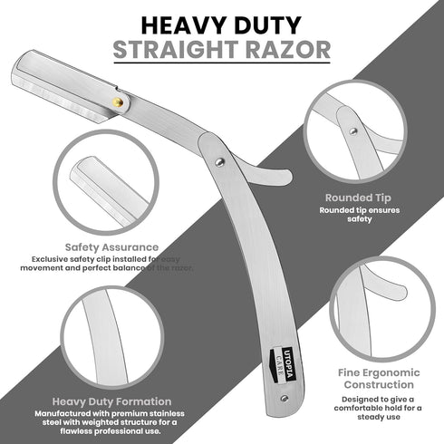 Utopia Care Professional Straight Razor for Men, Silver, with 100 Pack Blades