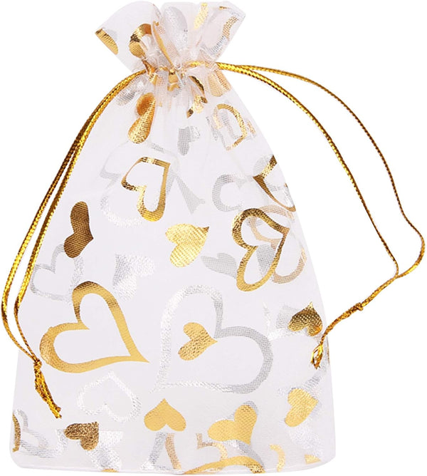 Volanic 100PCS Sheer Heart Organza Bags - 4X6 Inch Drawstring for Christmas Party Wedding Favor
