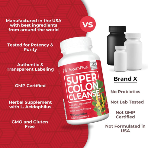 Health Plus Super Colon Cleanse, 10 Day Gentle Gut Cleanse Detox, Psyllium Husk, Probiotics, 120 Capsules