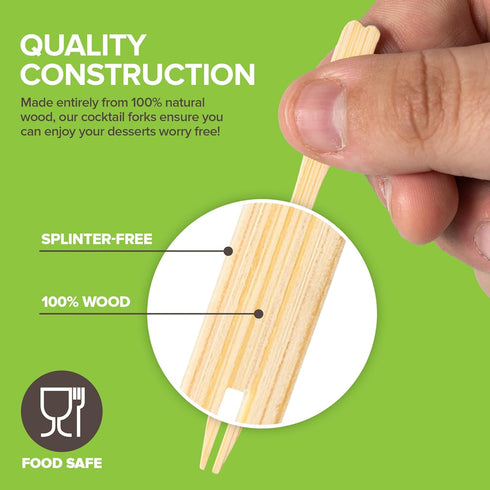 200 Bamboo Appetizer Forks, 3.5" Disposable Forks for Charcuterie and Mini Appetizers, Cocktail Picks