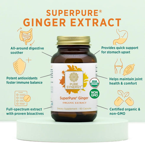 PURE SYNERGY SuperPure Ginger Extract, Organic Ginger Root Capsules for Digestion and Joint Support (60 Capsules)