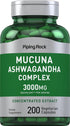 Piping Rock Mucuna Ashwagandha | 200 Capsules | 3000mg | Vegetarian, Non-GMO, Gluten Free | Complex Supplement