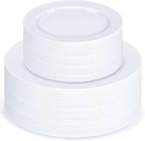 Sylans 60PCS White Plastic Plates set, Disposable Party Plates with 30 10" Heavy
