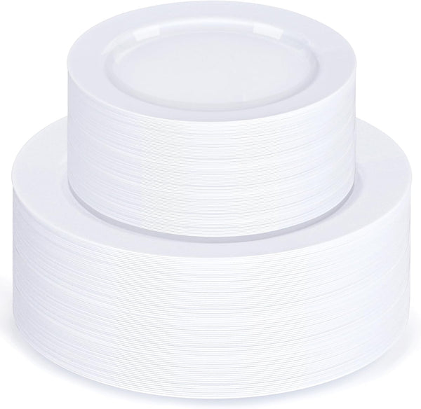 Sylans 60PCS White Plastic Plates set, Disposable Party Plates with 30 10" Heavy