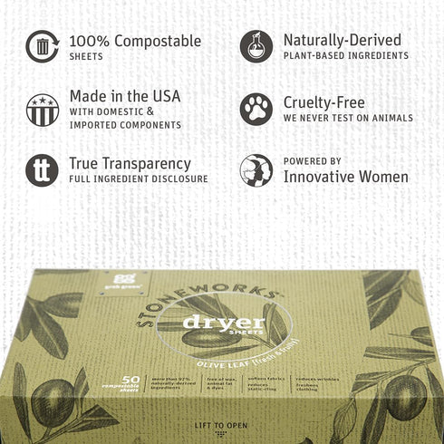 Grab Green Stoneworks Laundry Detergent Pods and Dryer Sheet Bundle - 50 Count Pods and 80 Dryer Sheets, Olive Leaf