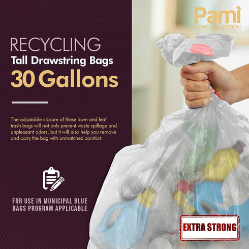 PAMI 13-Gallon Kitchen Drawstring Trash Bags, Extra-Strong Plastic Garbage Bags, Clear 35 Pack, Unscented