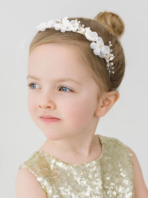 SWEETV Silver Flower Girl Headpiece for Wedding, Communion Headband for Girls, Princess Crystal Hair Accessories